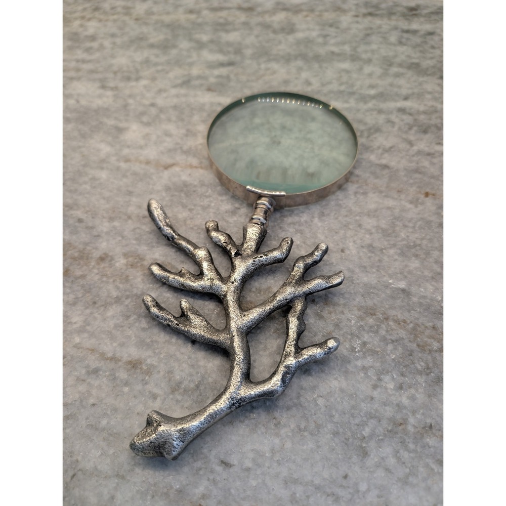 Vtg Pewter Magnifying Glass Paperweight Office‎ Desk Decor Tree Branch